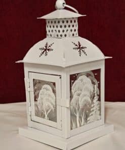 Lucerna na Čajovou svíčku - čirá s bílou krajinkou