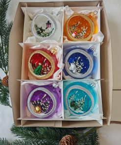 Sada 6 retro koulí s figurkou průměr 8 cm transparentní barvy