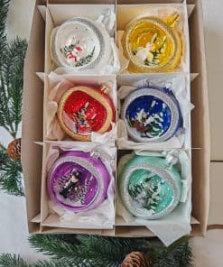 Sada 6 retro koulí s figurkou průměr 8 cm lesklé barvy